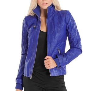 Guess Fiji Faux Leather Blue Jacket